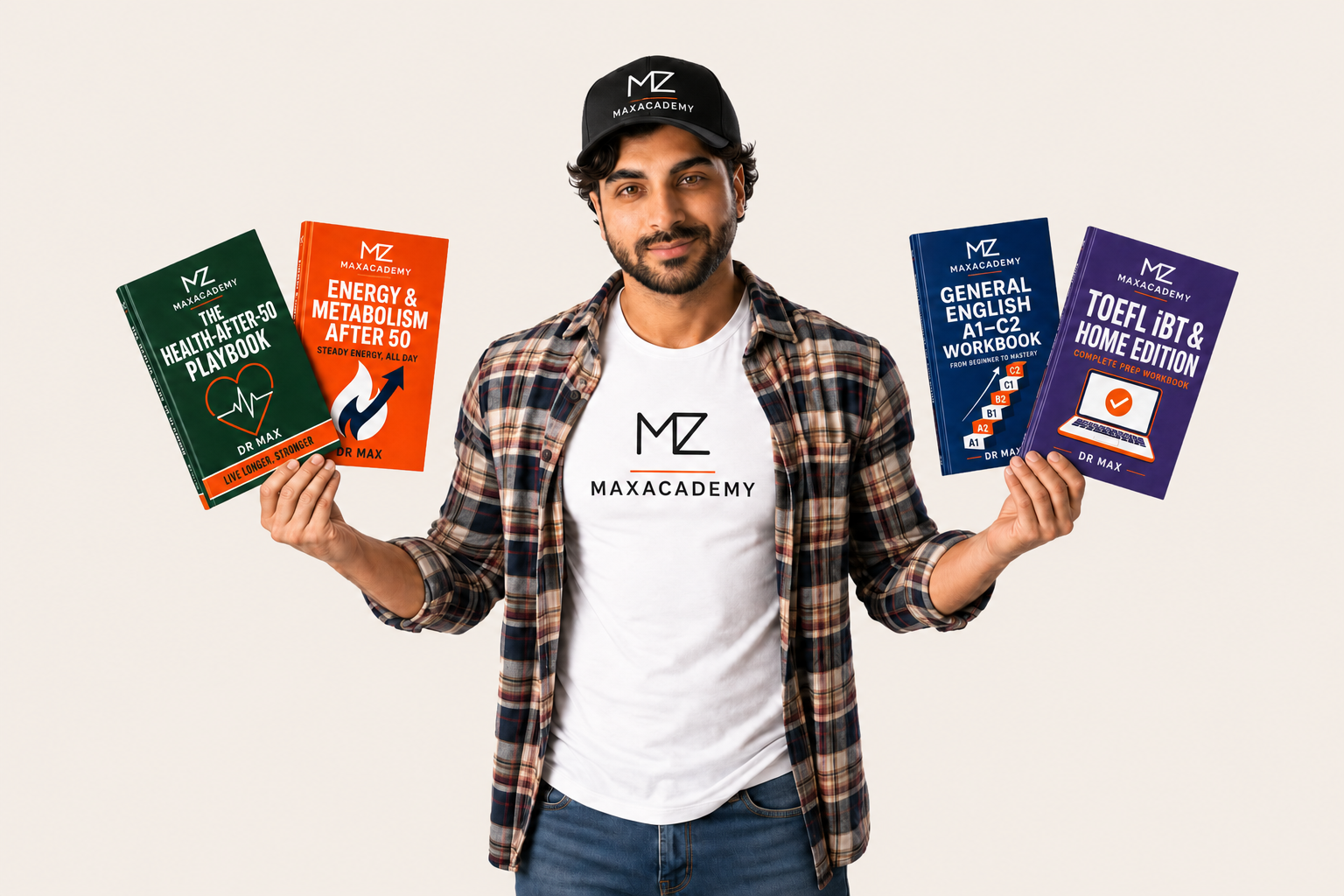 Dr Max with MAXACADEMY books
