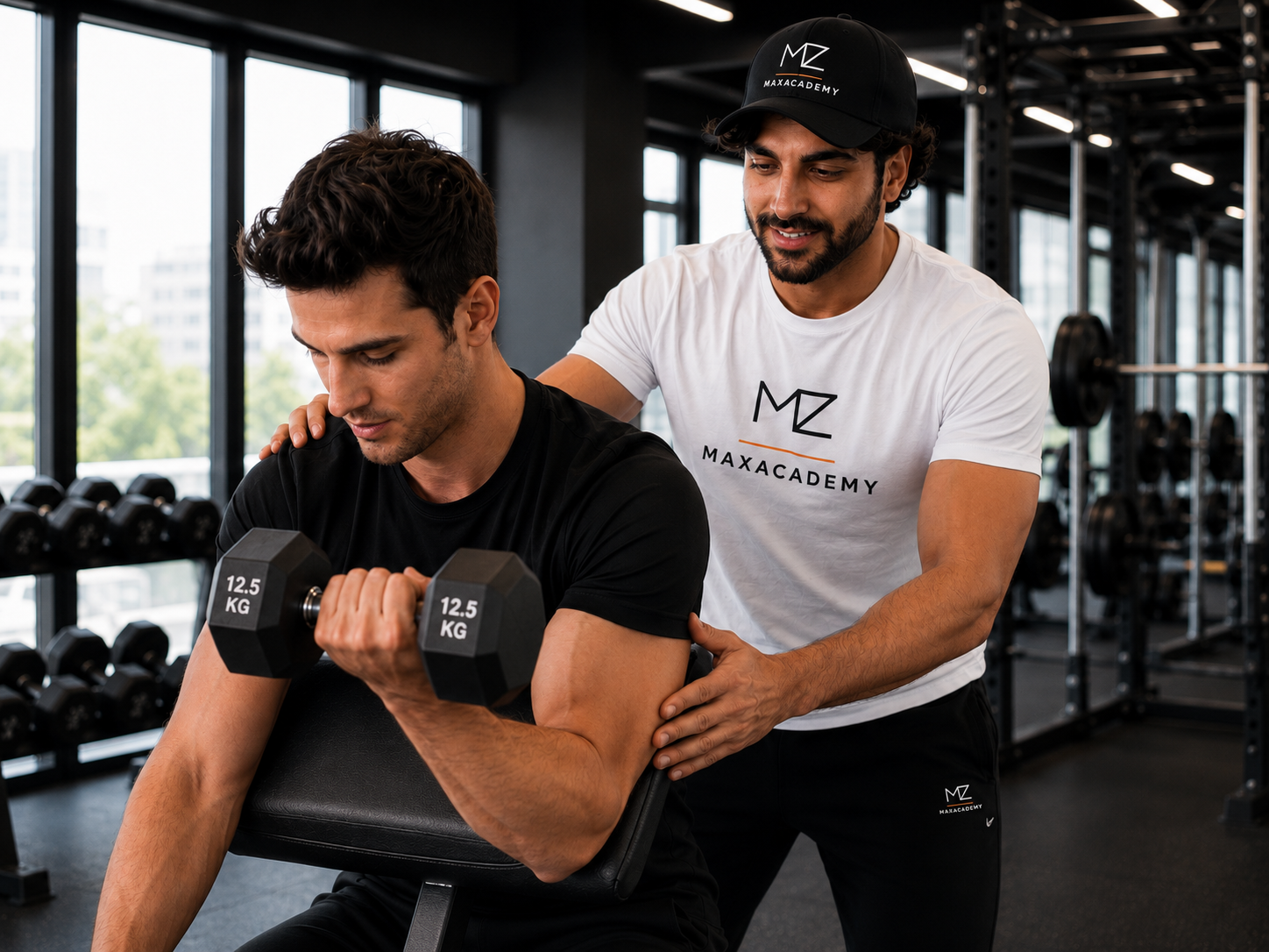 Personal training with a client